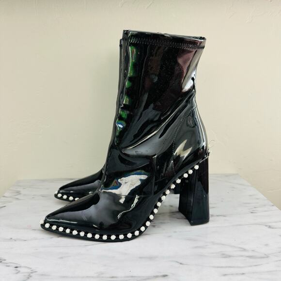 Steve Madden Edita Black Patent Leather Bedazzled Booties Women’s Size 8.5 - Picture 1 of 10